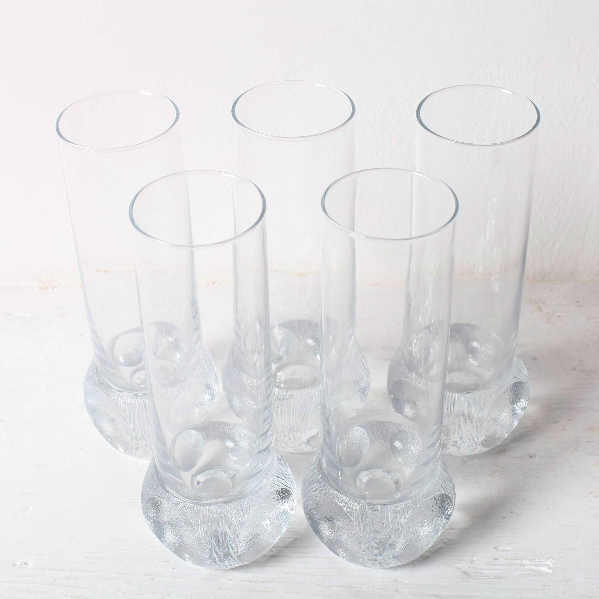 Set of 5 Mid-century Clear Crystal Tumblers / Italy / 1980s