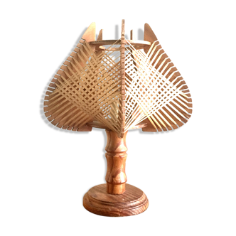 Lampe en osier et bois, années 70