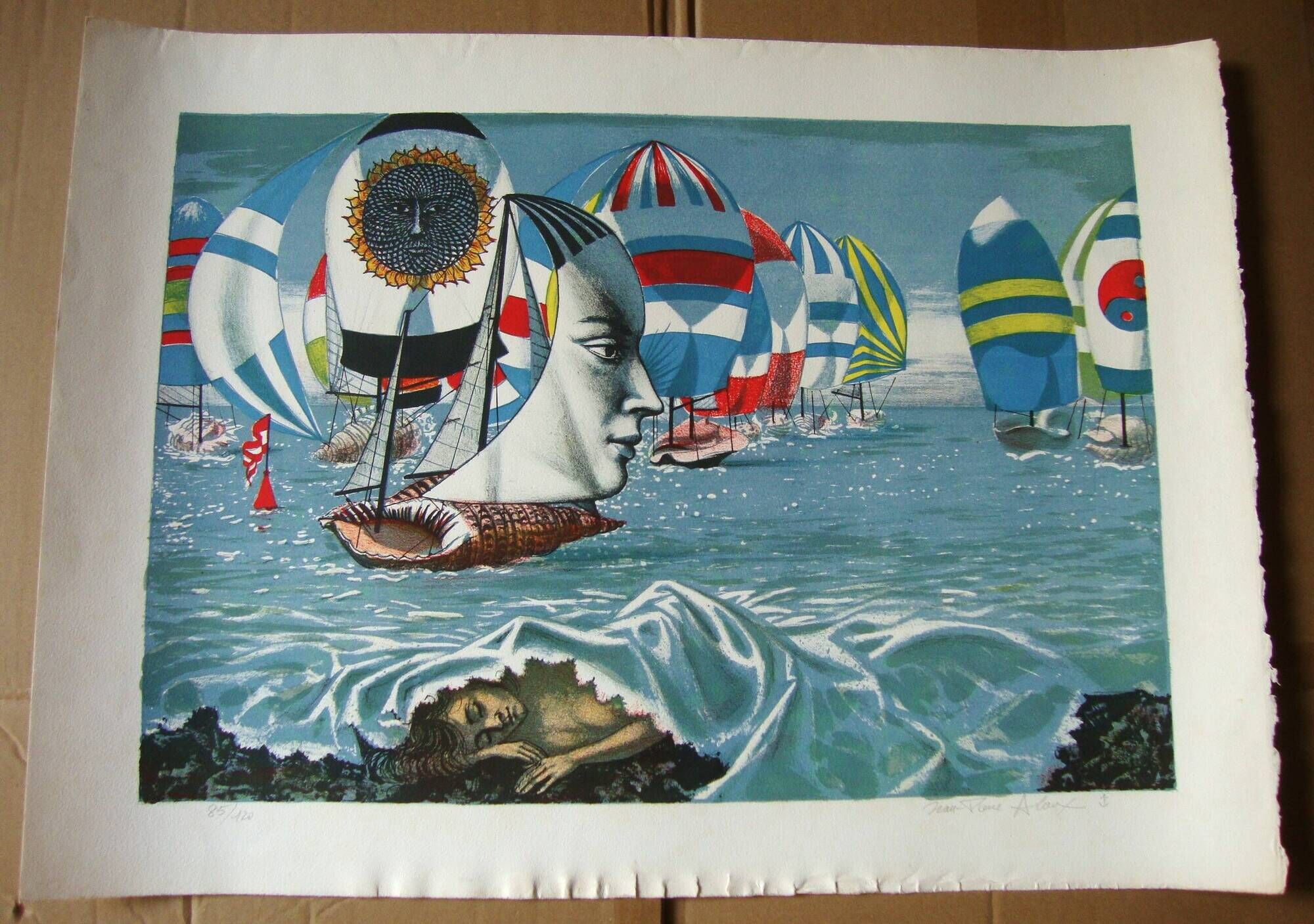 Lithograph by jean-pierre alaux (1925-2020) official painter of the navy