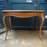 Louis XV style flat desk in walnut and leather