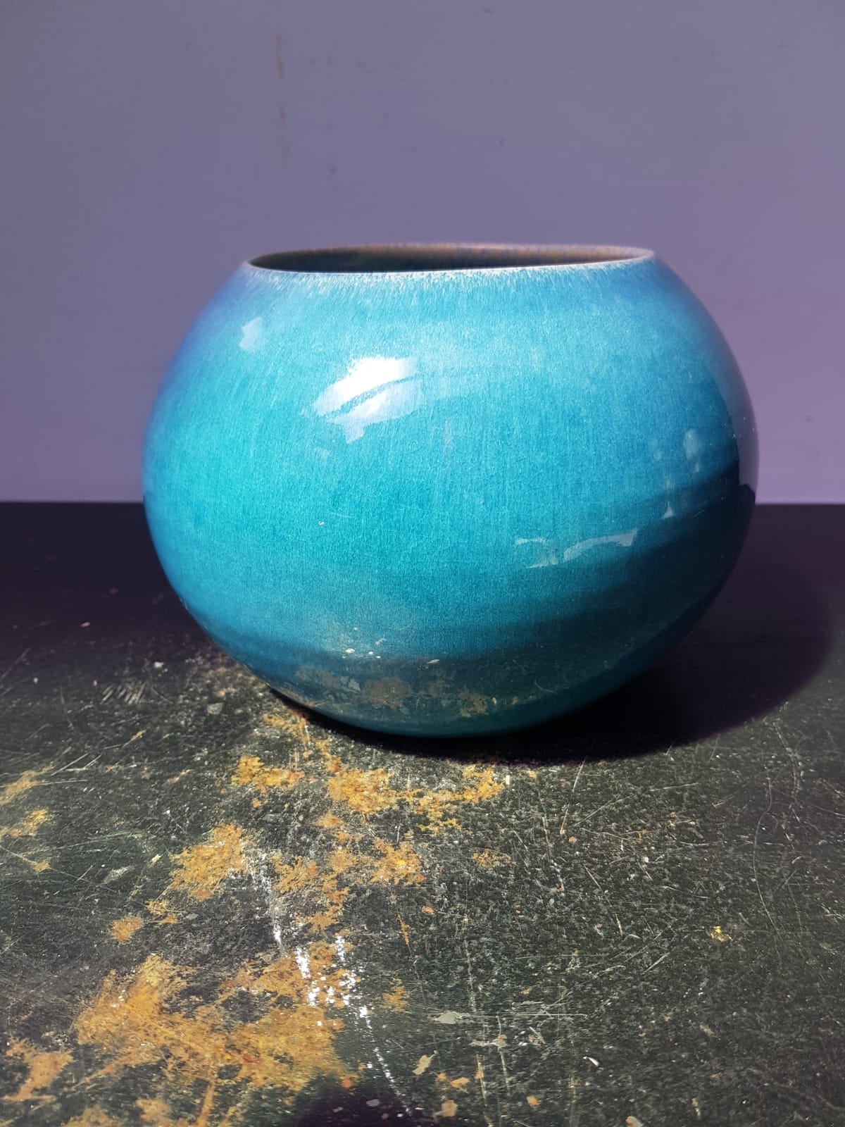 Old vase ball ceramic blue 70s vintage decoration