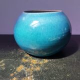 Old vase ball ceramic blue 70s vintage decoration