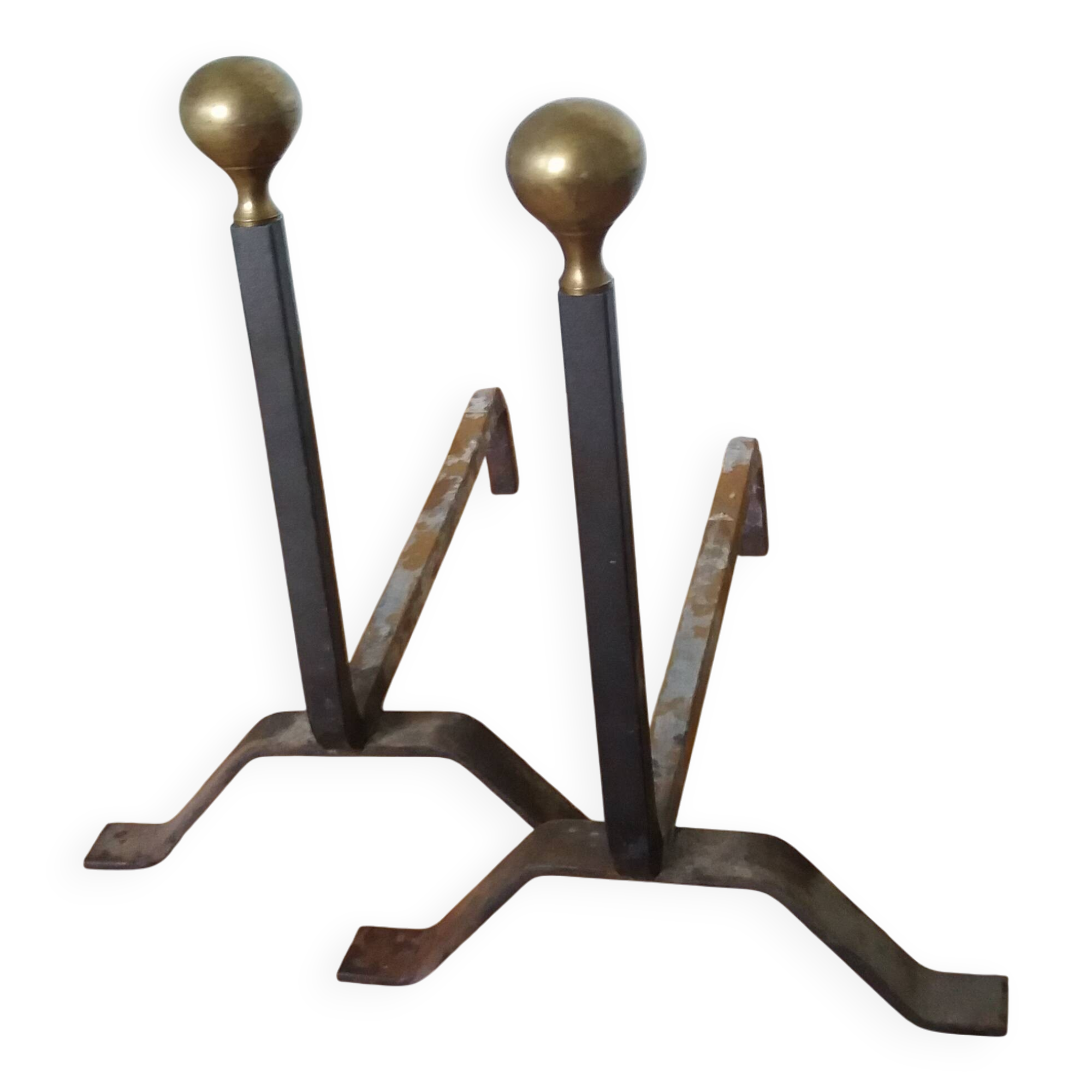 Chenets de cheminée tête laiton ou bronze