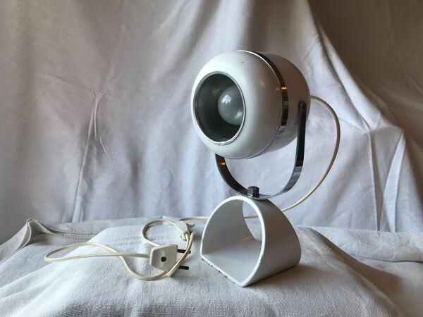 Lampe à poser eye ball vintage 1970 Italien Prova blanche