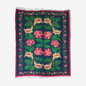 Floral Moldavian rug handwoven in Romania, colorful flowers Bessarabian Moldavan rug