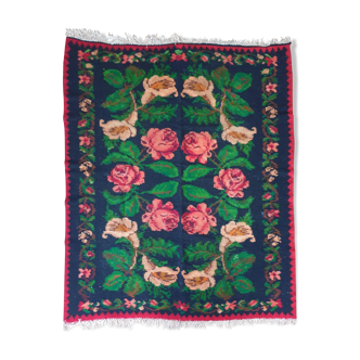 Floral Moldavian rug handwoven in Romania, colorful flowers Bessarabian Moldavan rug