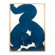 "The Twins". Bas-relief panel in blue lacquered wood. Contemporary.