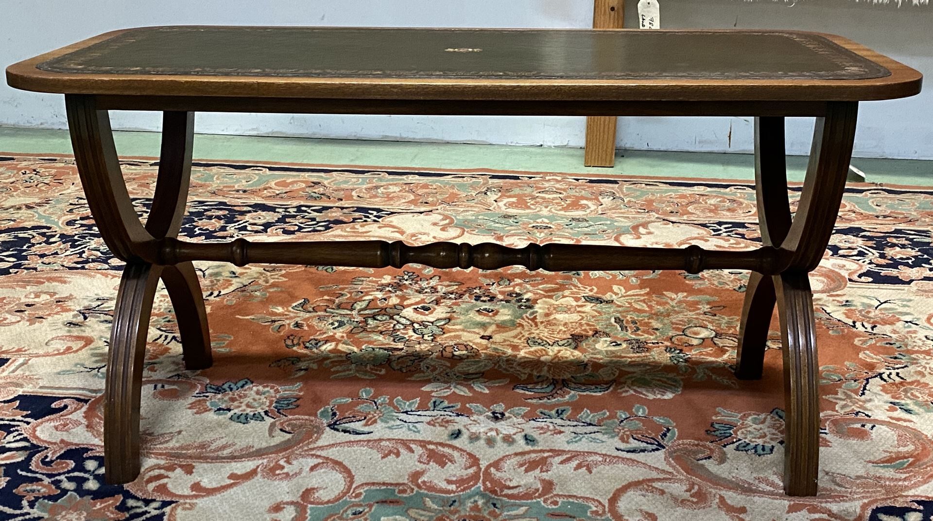 Mahogany coffee table and leather top