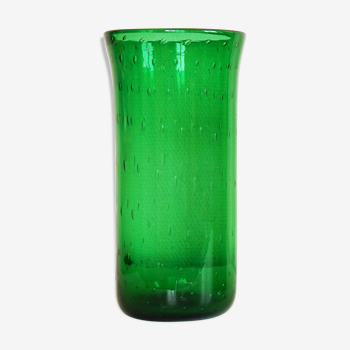 Vase en verre soufflé vert italien empoli 1950