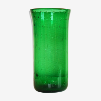 Green blown glass vase Italian empoli 1950