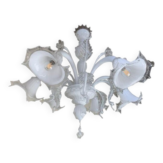 Venetian Transparent and Milky-White Murano Style Glass Chandelier