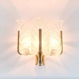 Large Scandinavian Glass & Brass Leaf Wall Light by Carl Fagerlund for Orrefors, 1960s