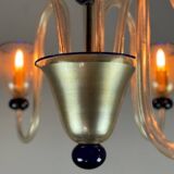 Venetian chandelier in gold and dark blue Murano glass, 5 light arms, circa 1960