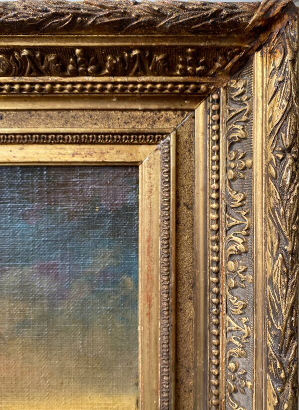 Tableau XIX° Romantique ''Berger solitaire au crépuscule'' HST/P + cadre