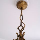 Lanterne de hall en bronze doré 3 feux 5 faces en verre ciselé - début xx ème.