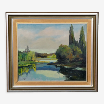 Tage Rudolf Ahlm, Swedish landscape, oil on canvas, 1940s, framed