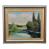 Tage Rudolf Ahlm, Swedish landscape, oil on canvas, 1940s, framed