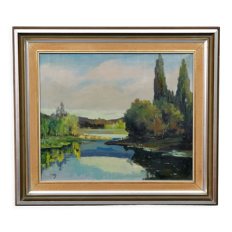 Tage Rudolf Ahlm, Swedish landscape, oil on canvas, 1940s, framed