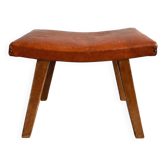 Mid-Century Modern Curved Saddle Leather Footstool Stool Brutalist Ott