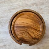 6 coasters in olive wood and their storage box