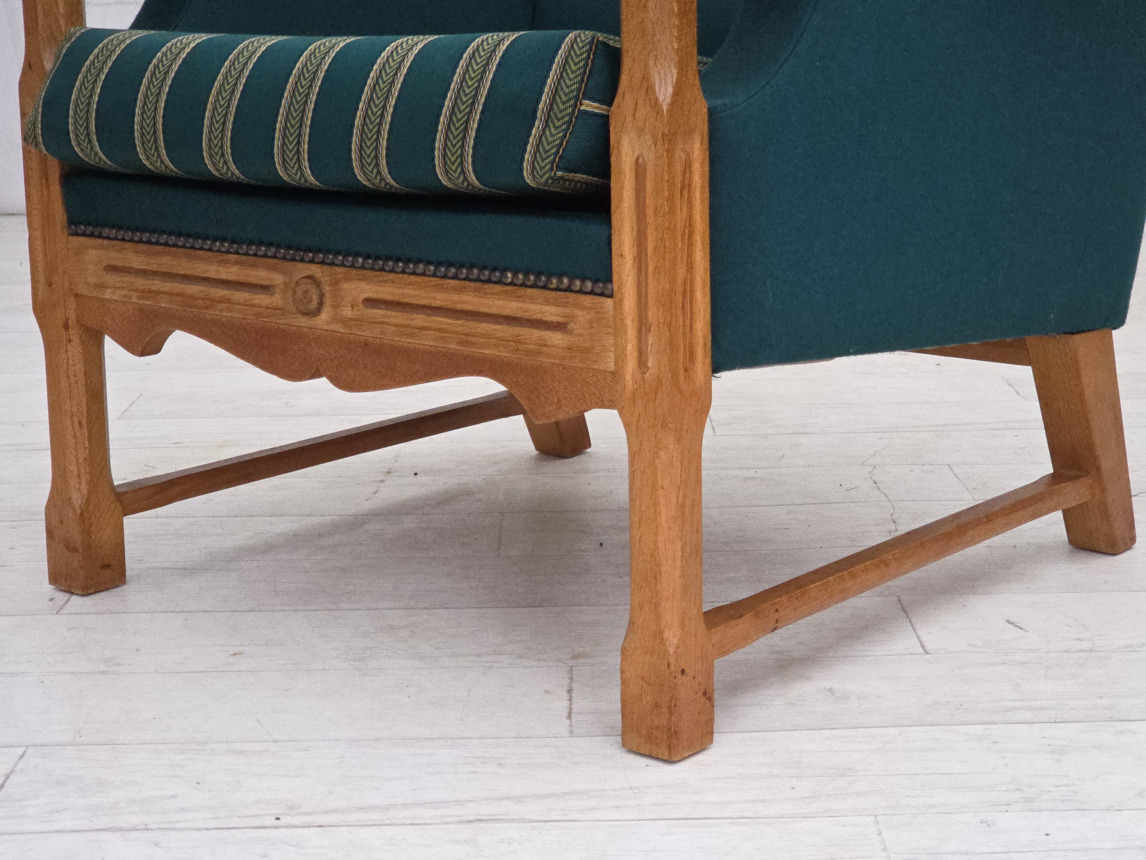 1970s, Danish armchair, furniture wool, solid oak wood.