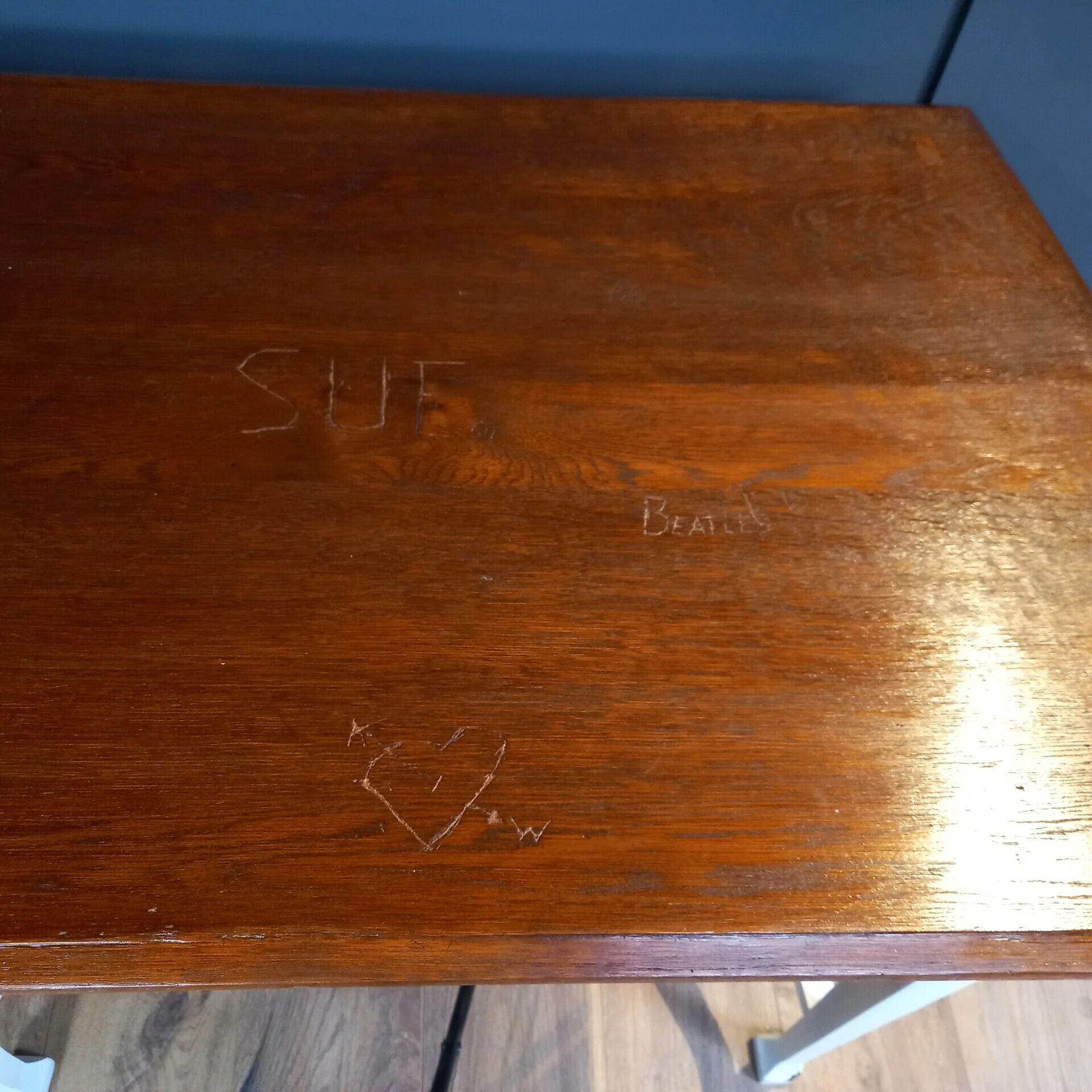 English dairy table With Graffiti on the Top