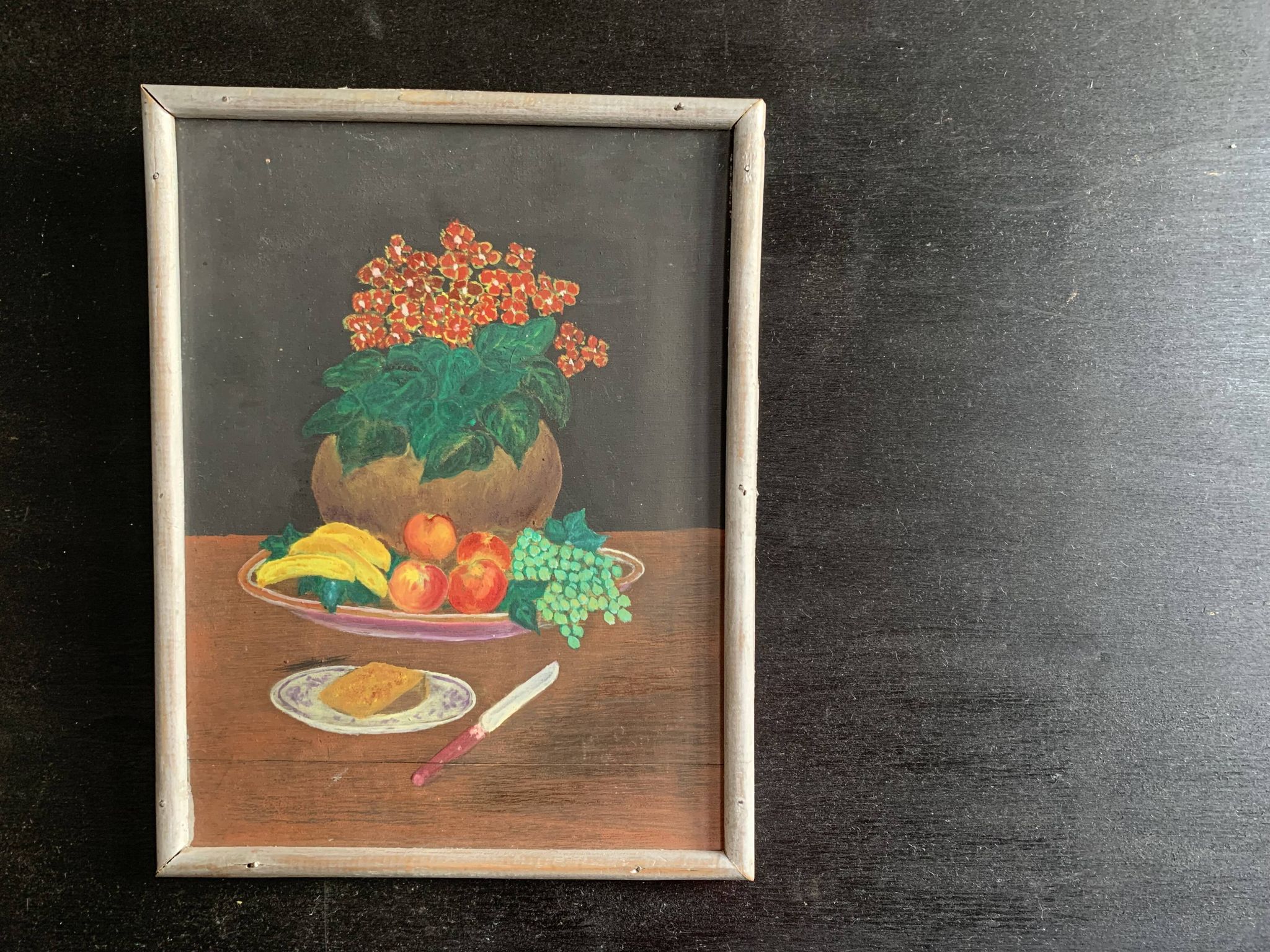 Small naive painting, still life from the 1950s