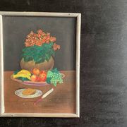 Small naive painting, still life from the 1950s
