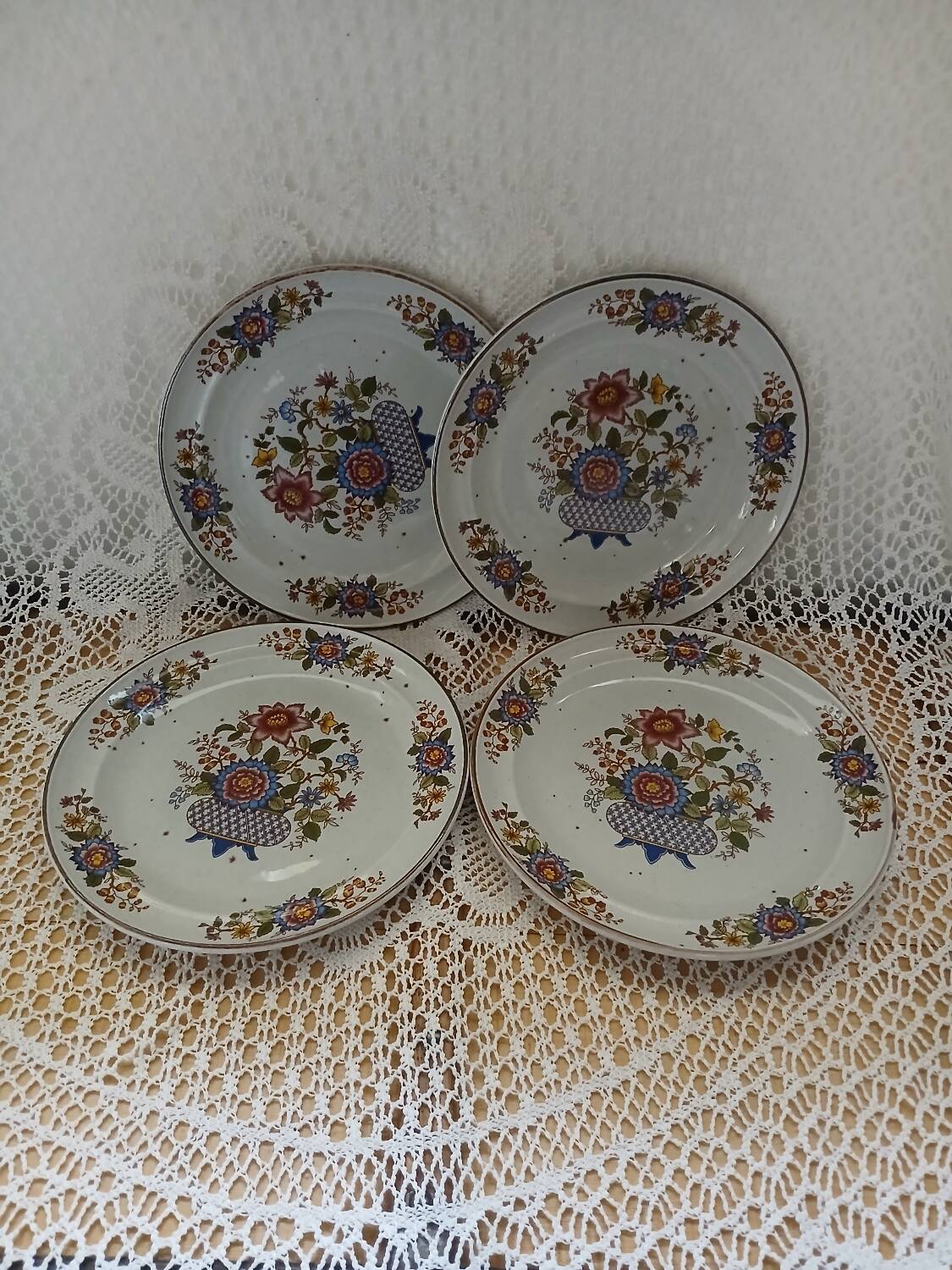 4 antique Sarreguemines plates, "Eclat" pattern