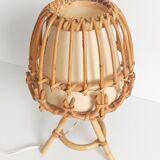 Midcentury Bamboo and Rattan Table Lamp, Attributed to Louis Sognot