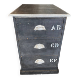 Antique professional furniture in patinated wood with 3 administration locker drawers