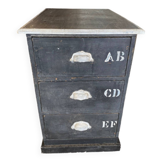 Antique professional furniture in patinated wood with 3 administration locker drawers