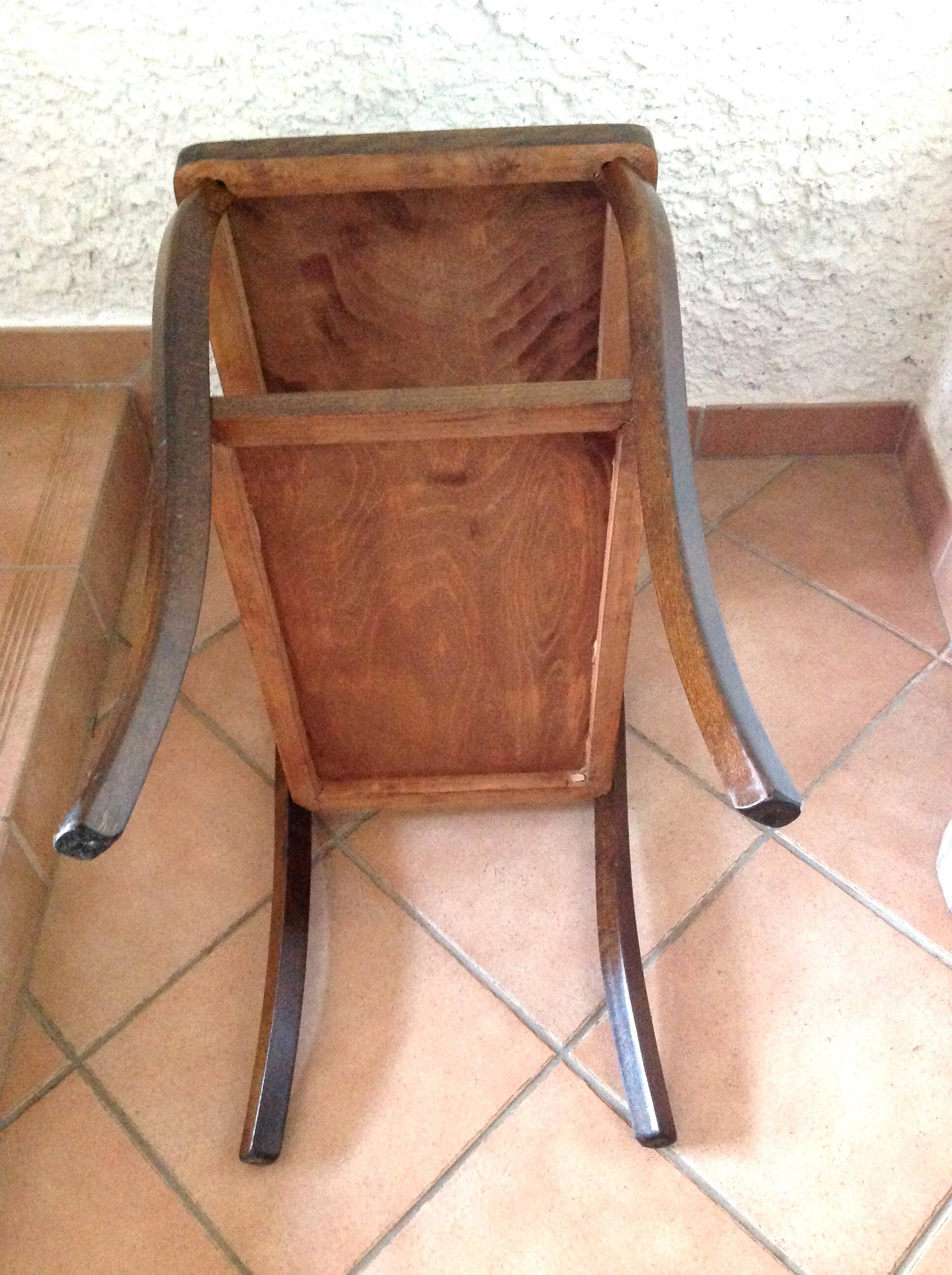 Varnished wooden stand with two shelves and curved legs / 50s-60s