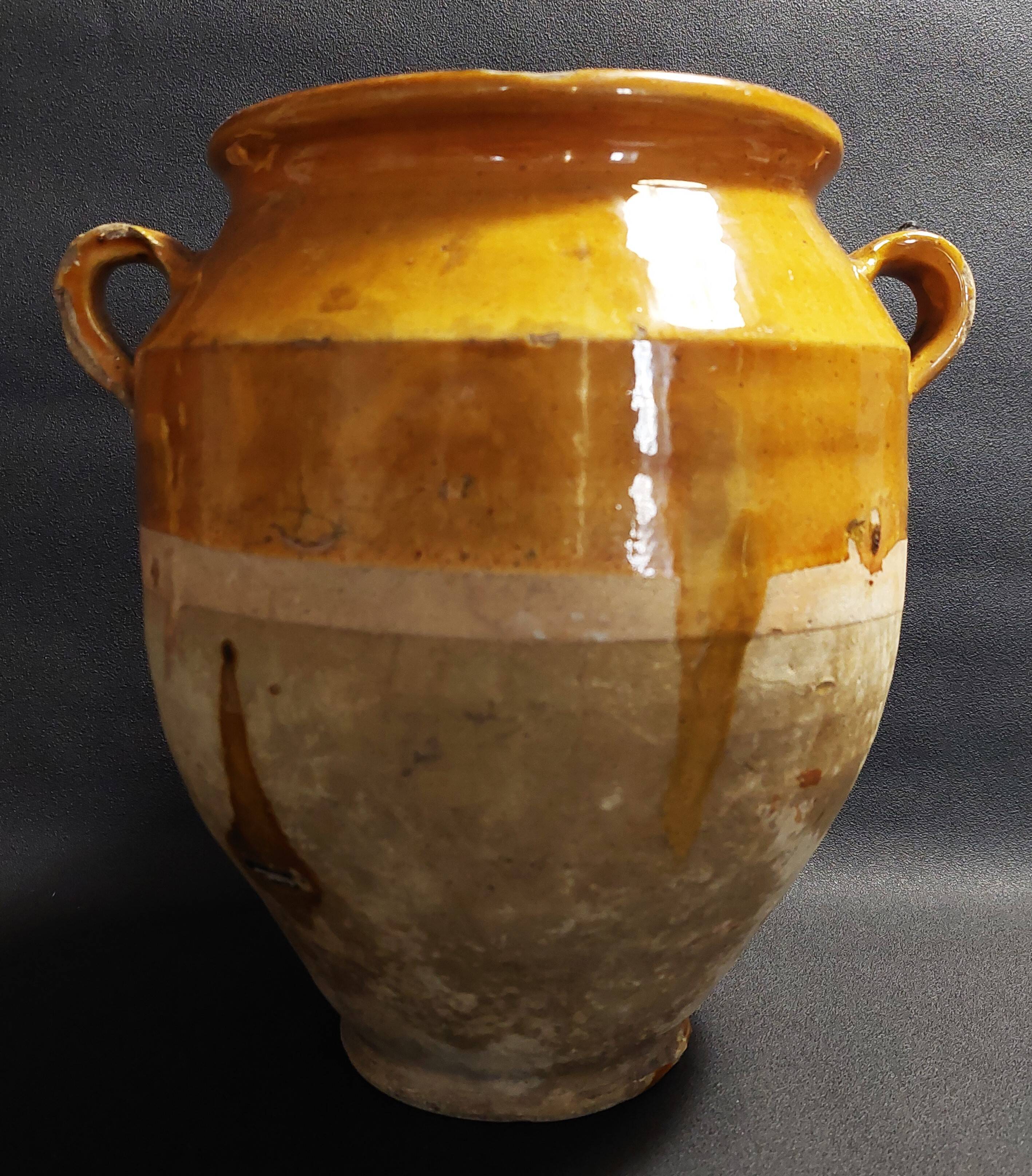 Yellow glazed terracotta jam pot, South West, 19th century