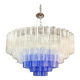 Large Transparent and Blue "Tronchi" Murano Glass Chandelier in Venini Styl