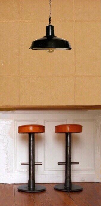 Pair of 40s enamelled XL industrial suspensions