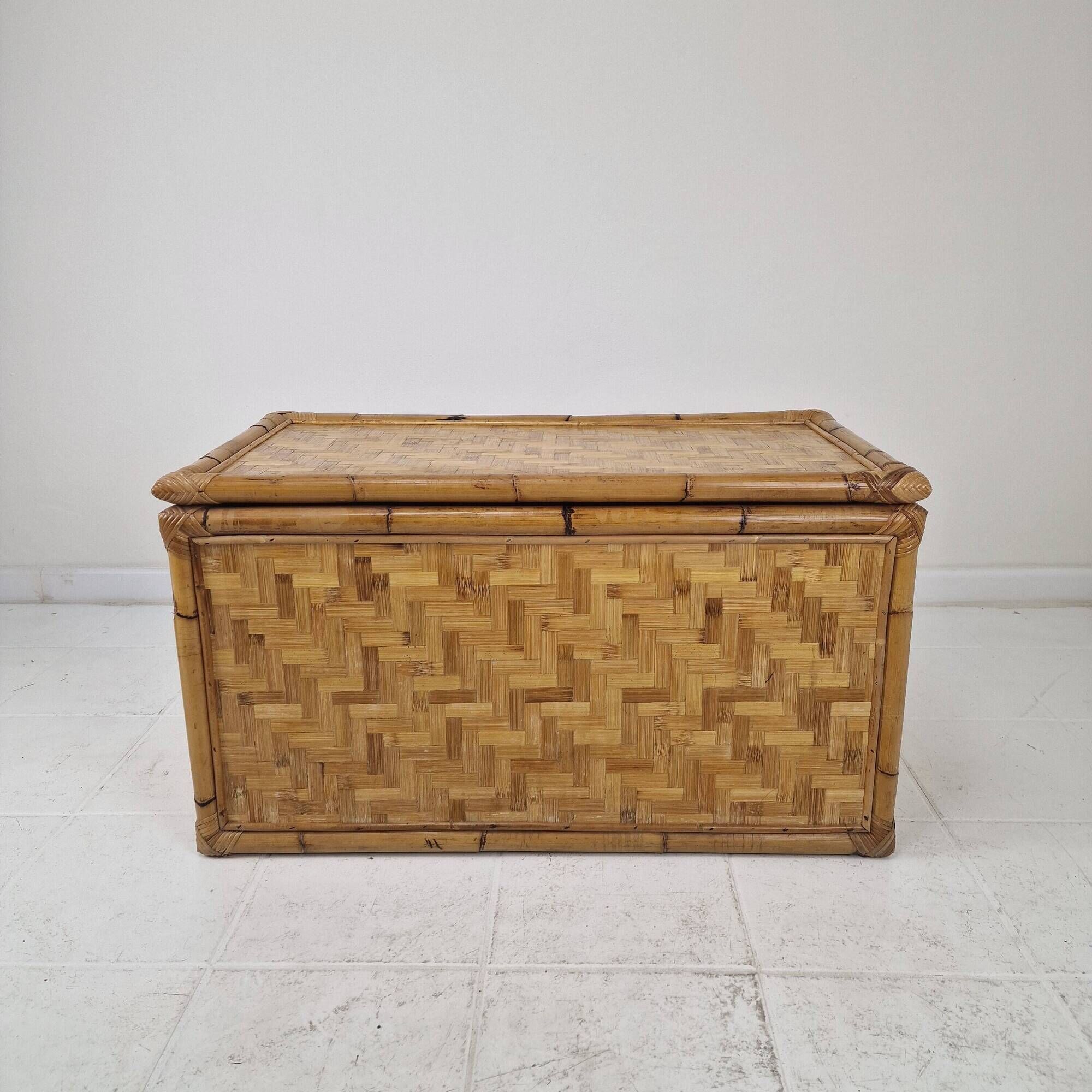 Mid-Century Italian Woven Rattan and Bamboo Blanket Chest or Trunk, 1970's