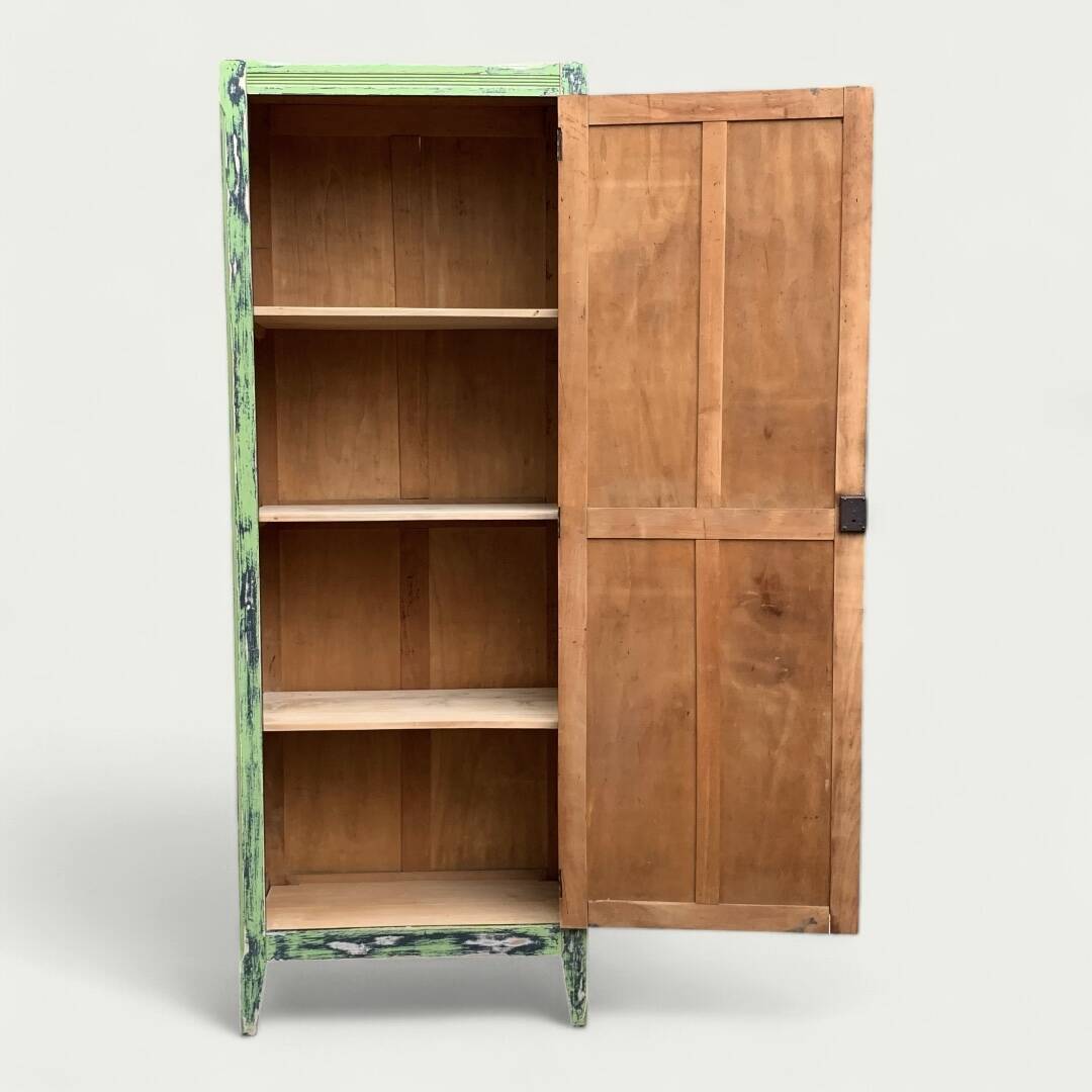 Antique Parisian bonnet wardrobe with khaki patina