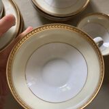Vintage Limoges porcelain chocolate teacups in pastel yellow and gold