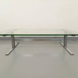 Vintage coffee table in transparent glass and cast aluminum from the 70s