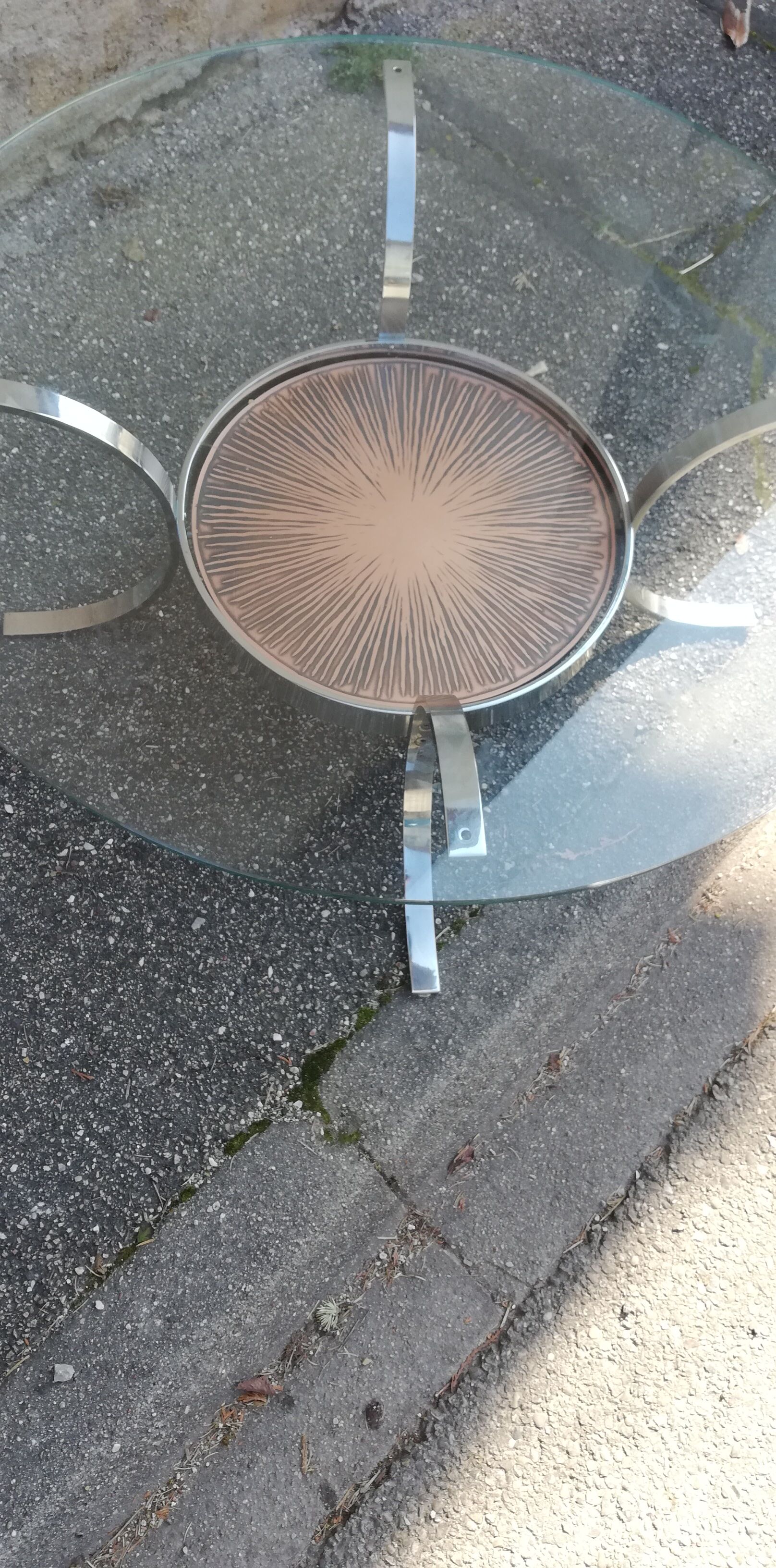 Vintage coffee table round chrome and copper