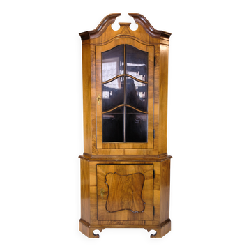 Vitrine antique / cabinet d'angle - style baroque - noyer - porte en verre avec barres - vers 1900