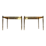 Mid-century Hollywood neoclassical brass and glass side tables or bedside tables from the 1950s, set of 2.