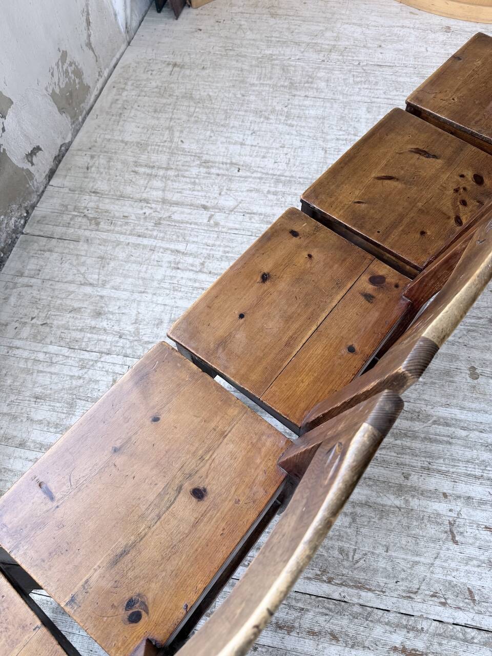 Set of 4 Savoyard pine folk art chairs from the 1950s.