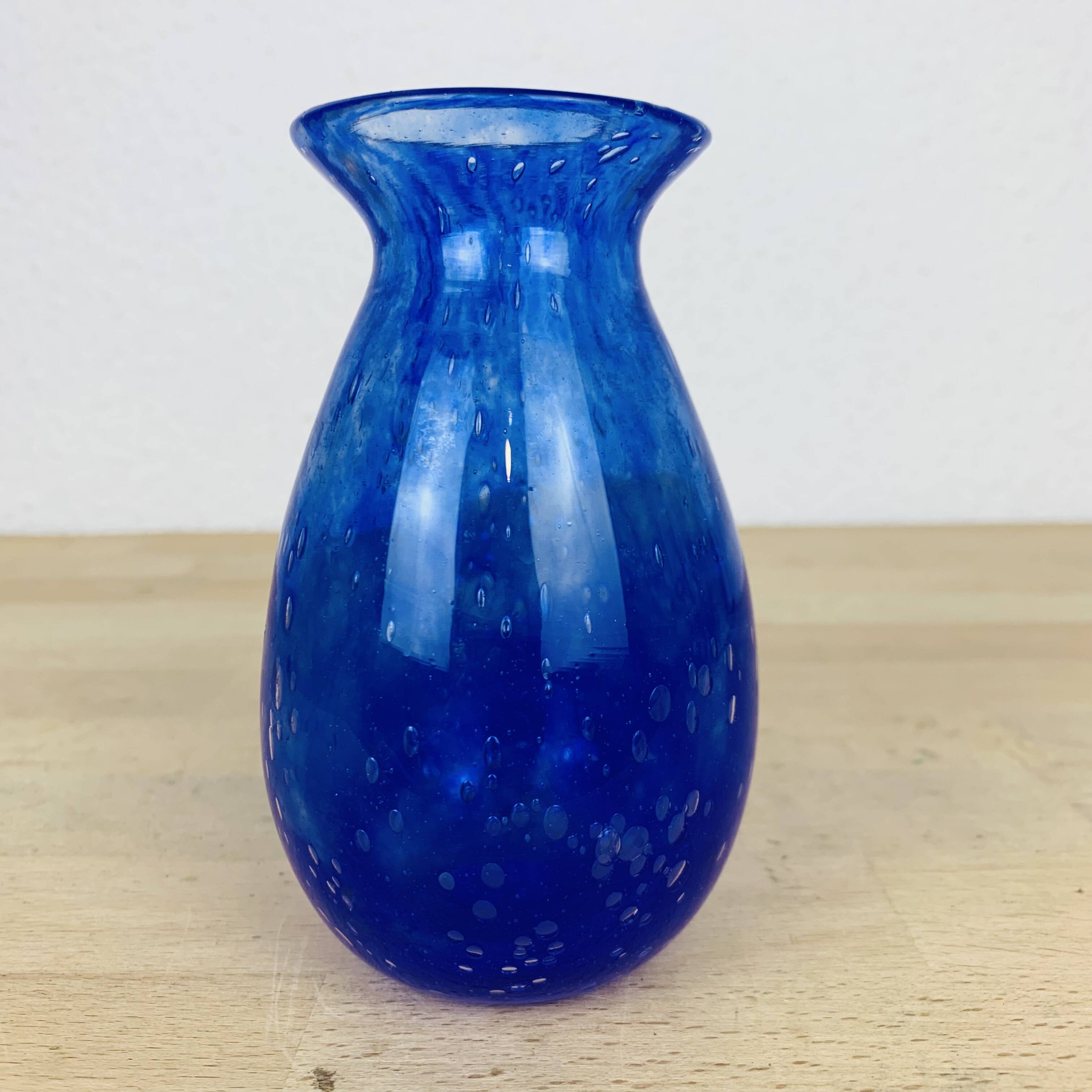 Biot vintage blue bubbled glass vase