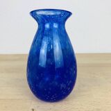 Vase verre bullé Biot bleu vintage