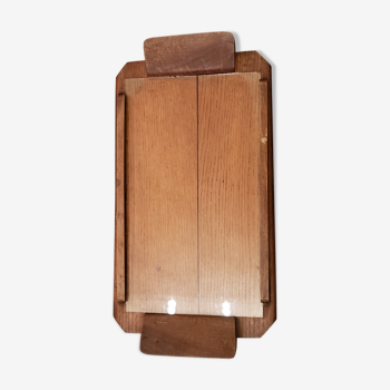 Plateau de service rectangulaire vintage en bois avec plaque de verre