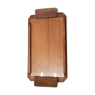 Plateau de service rectangulaire vintage en bois avec plaque de verre