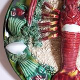 Plate in old barbotine with lobster