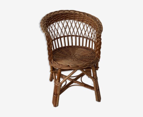 Fauteuil en osier rotin pour enfants vintage